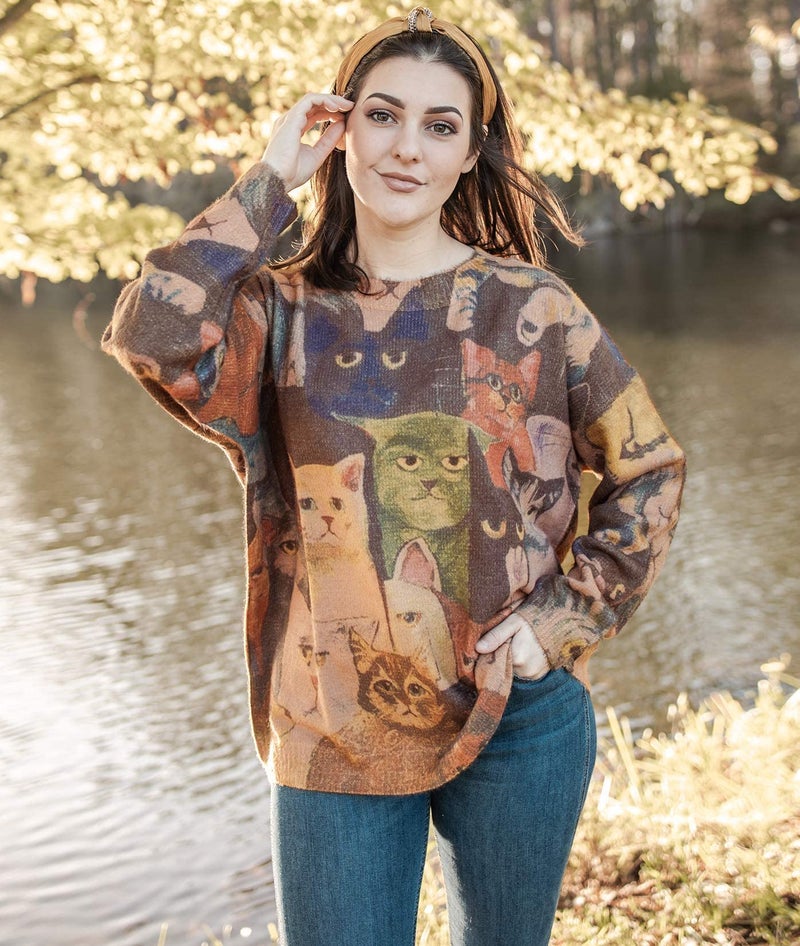 YESNO Women Christmas Sweater Graphic Printed Oversized Pullover Sweaters Casual Loose Knit Tops 2XL S01 CR01 - Image 3